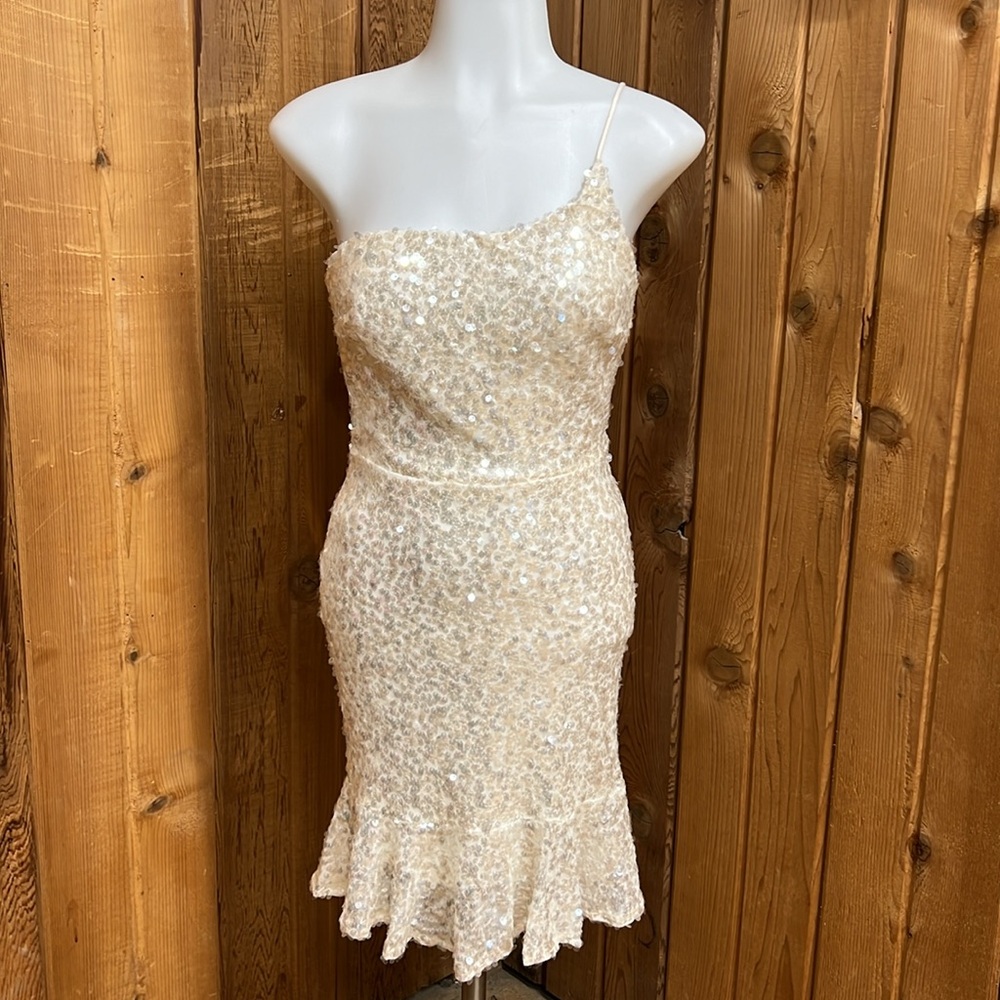 Cream Form Fitting Sequin Dress